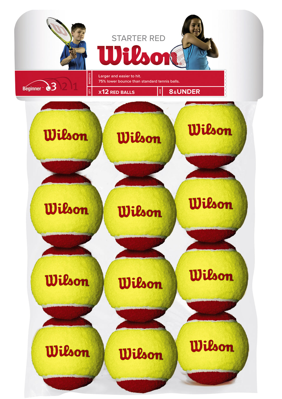 Wilson Junior Starter Red 12 Balls Stage 3 - Junior Tennis Ball - Balles de tennis junior - Balles rouges - WRT137100